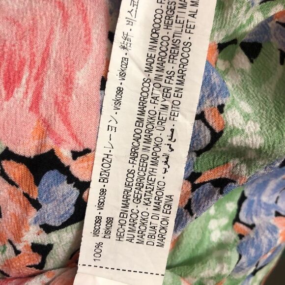 Zara Floral Green & Pink Blouse Elasticated Top Small - Picture 5 of 8